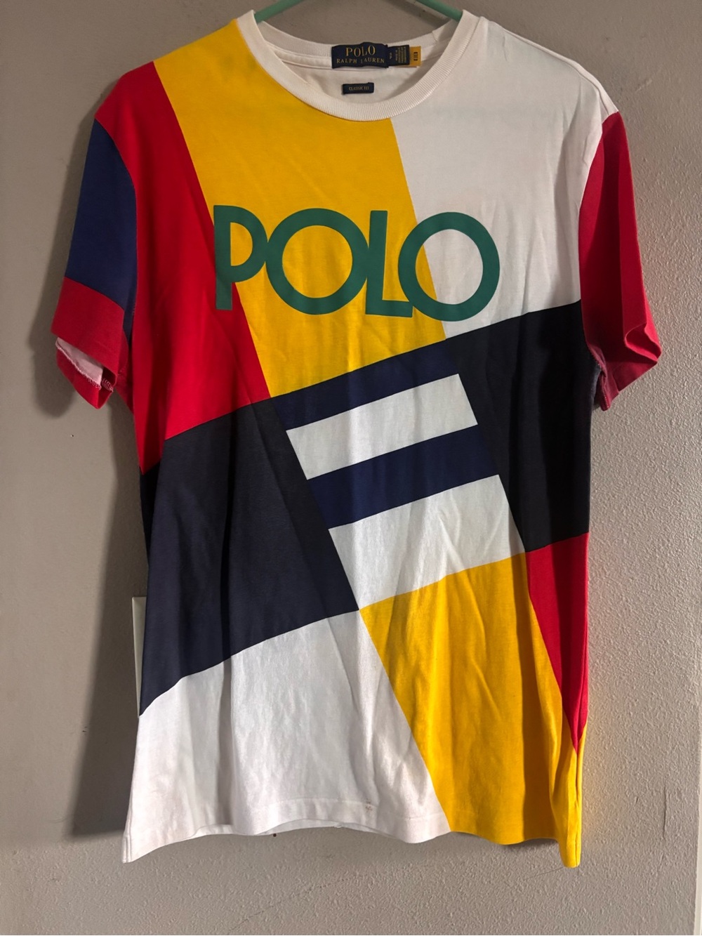 Ralph Lauren White and Yellow Colorblock Crewneck Tee